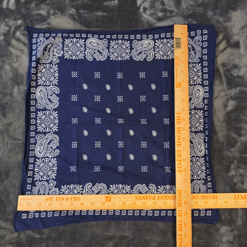 Vintage Navy Blue Paisley Bandana Square Cotton Scarf Americana Western Biker